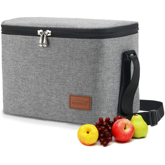 Aosbos Reusable Lunch Bag Insulated Lunch Box for Men Women Leakproof Lunch Tote Cooler for Work Grey