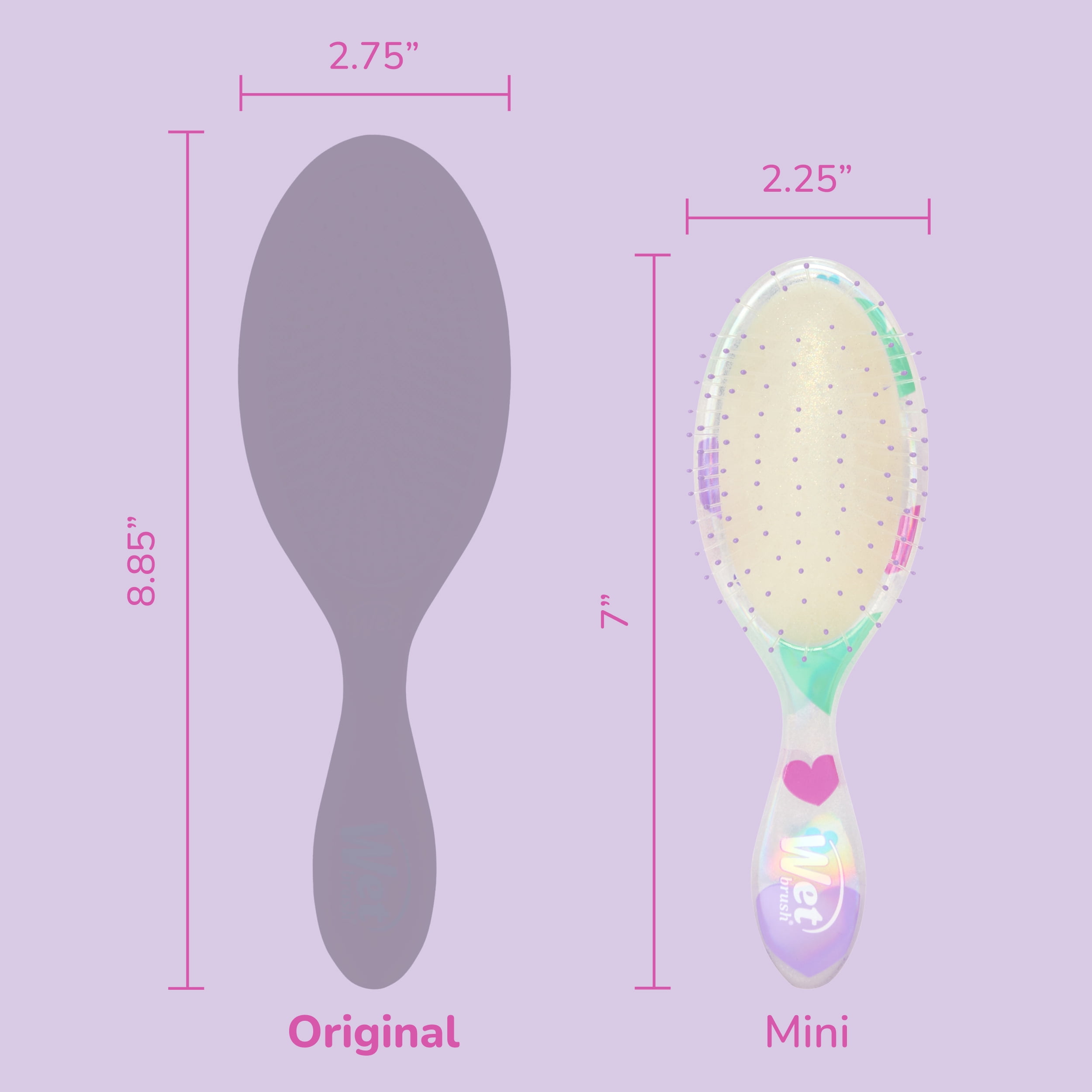 Wet Brush Original Detangler Hair Brush, Midi Size, Glitter Hearts Design, for Wet or Dry Hair