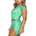thumbnail image 4 of Women‘s Short Skirts Outfits  Ripple Pattern/Solid Color Short Sleeve Tops + High Waist Elastic Skirts Set, 4 of 6