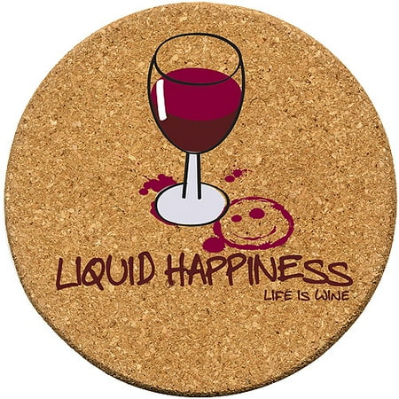 Brown Coaster - Thirstystone Cork Drink Coasters Set, Liquid Happiness