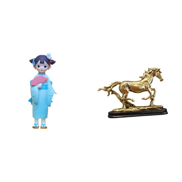 Muñeca Geisha japonesa, muñeca con kimono japonés, figura de caballo, escultura en miniatura, adorno de resina con detalles artísticos y rostro delica