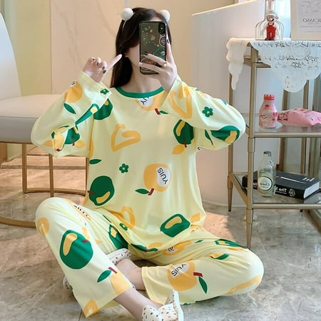 

PIKADINGNIS New Womens Pajamas Set Spring Autumn Night Homewear Suit Sleepwear Suit Love Pijamas Homepwear Pyjamas Kawaii Trousers
