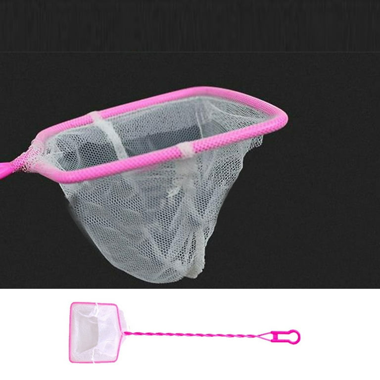 3 Pcs Practical Handheld Scoop Net Long Plastic Handle Fine Mesh Net  Fishing Net for Aquarium Fish Tank (Pink,4,5,6 Inch Style)