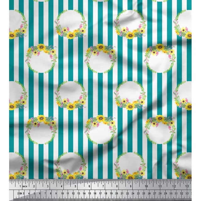 Soimoi Tissu de Crêpe de polyester Vert Couronne et Rayures Tissus Imprimés par Yard 42 Pouces de Large