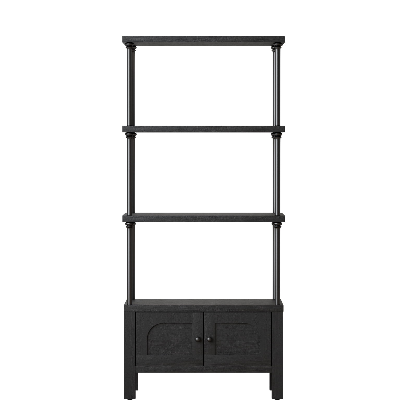 Furnibear Bookshelf with 2 Doors 55 Inches Tall 4 Tier Storage Shelf with Cabinet,Modern Open Bookcase for Living Room or Home Office,Black