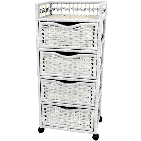 38" Natural Fiber Chest of Drawers on Wheels - White