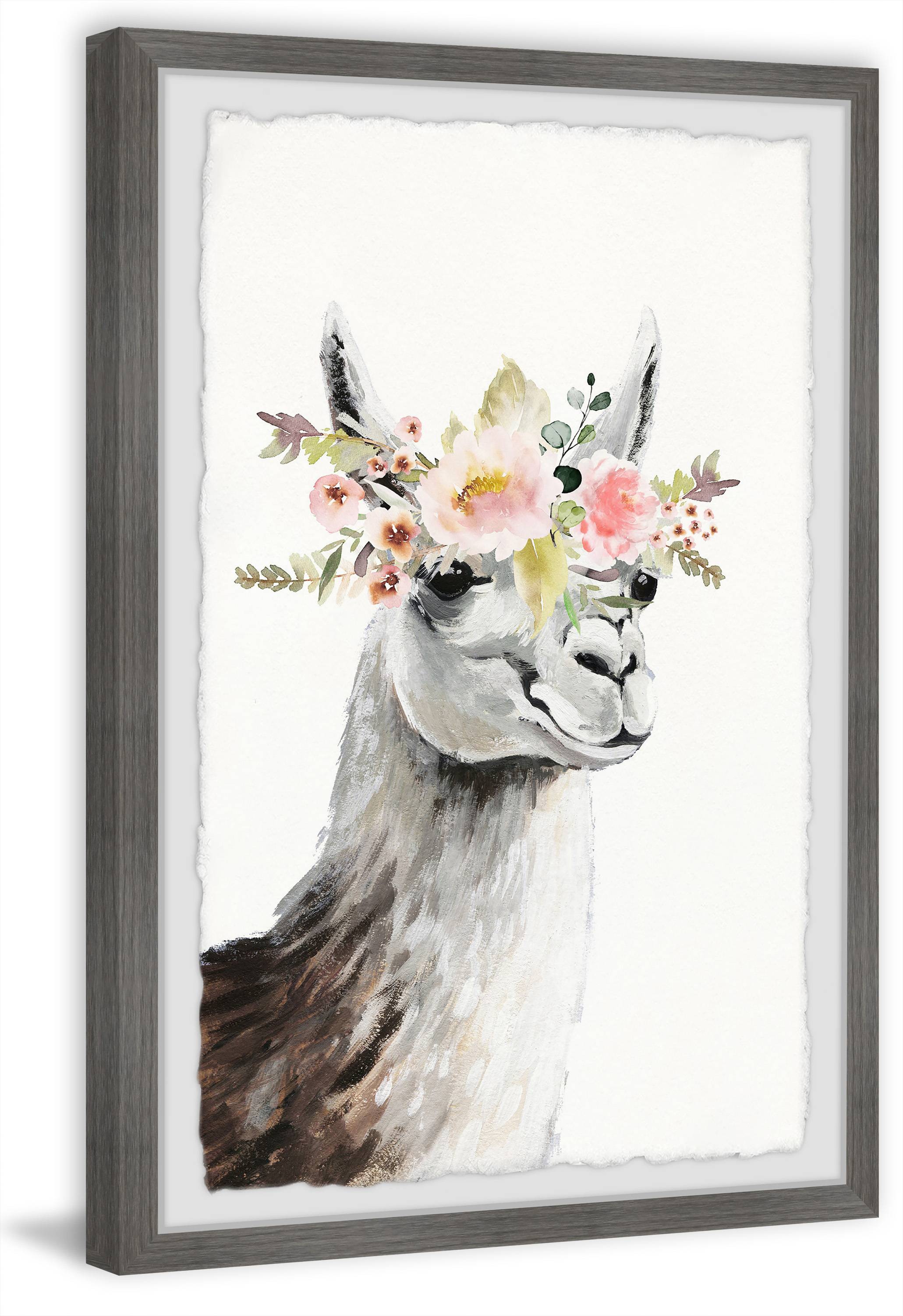 Marmont Hill Floral Crowned Side View Llama Framed Wall Art