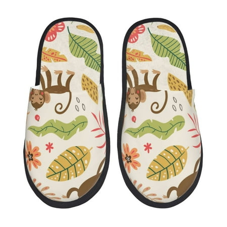 Balery Monkeys in the Jungle Slient Indoor Furry Fleece Comfort House Shoes Soft Non-Slip Home Shoes Cotton slippers House Slippers-- Medium