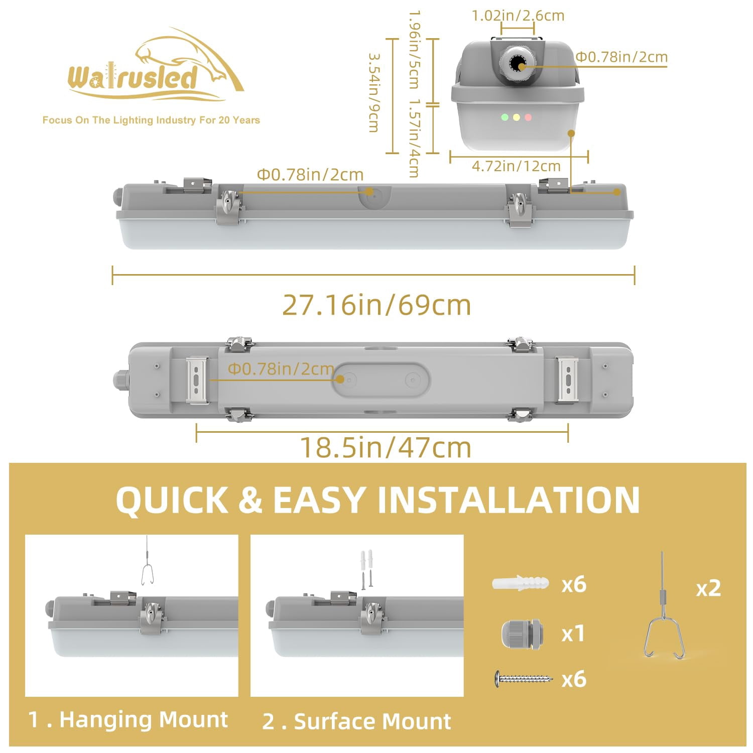 2FT Tri-Level Motion Sensor LED Vapor Tight Emergency Light, Battery Backup, IP65 IK08, 10W(1250lm)/20W(2500lm),5000K, Dimmable,Outdoor Waterproof Shop Light,Vapor Proof Light Fixture for Carport,FCC