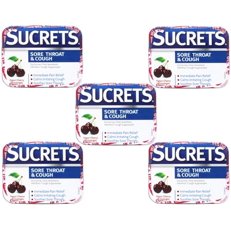 5 Pack Sucrets Sore Throat & Cough Vapor Cherry 18 Each