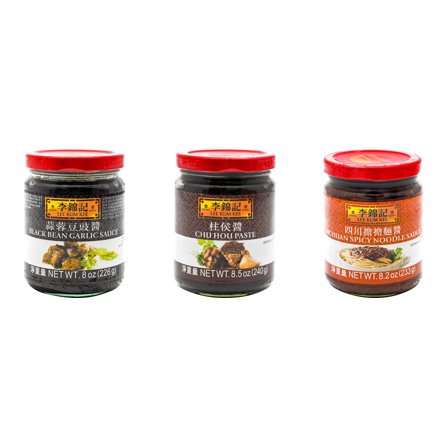NineChef Brand Spoon Plus 3 Pack Lee Kum Kee Cooking Sauce, 3 Flavors(Black Bean Garlic Sauce,Chu Hou,Sichuan Spicy Noodle Sauce)