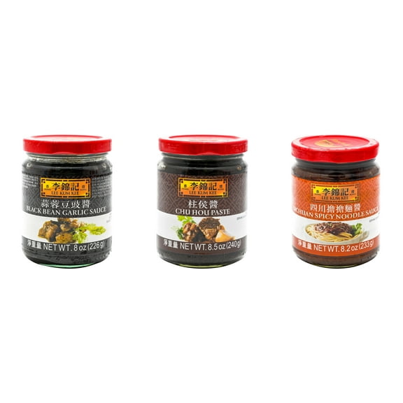 NineChef Brand Spoon Plus 3 Pack Lee Kum Kee Cooking Sauce, 3 Flavors(Black Bean Garlic Sauce,Chu Hou,Sichuan Spicy Noodle Sauce)