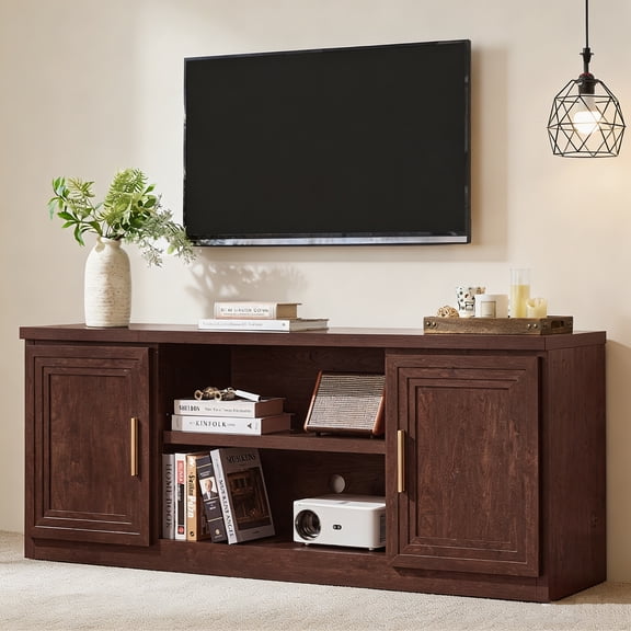 Joaxswe TV Stand for TVs up to 70", 60" Wide Media Console with Large Open Storage, Entertainment Center for Living Room, Bedroom, Walnut
