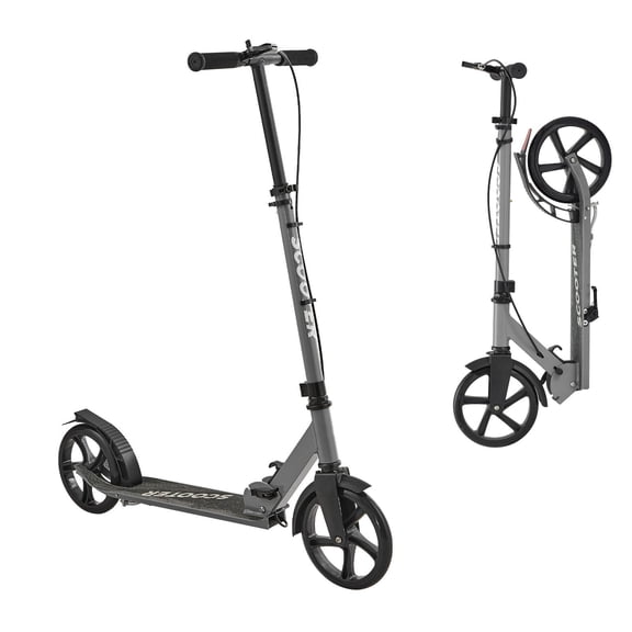 Adjustable Height 2-Wheel Kick Scooter for , Teens&Adults - Foldable Lightweight Frame, Anti-Slip Deck, Supports Up to 220 lbs, Gray