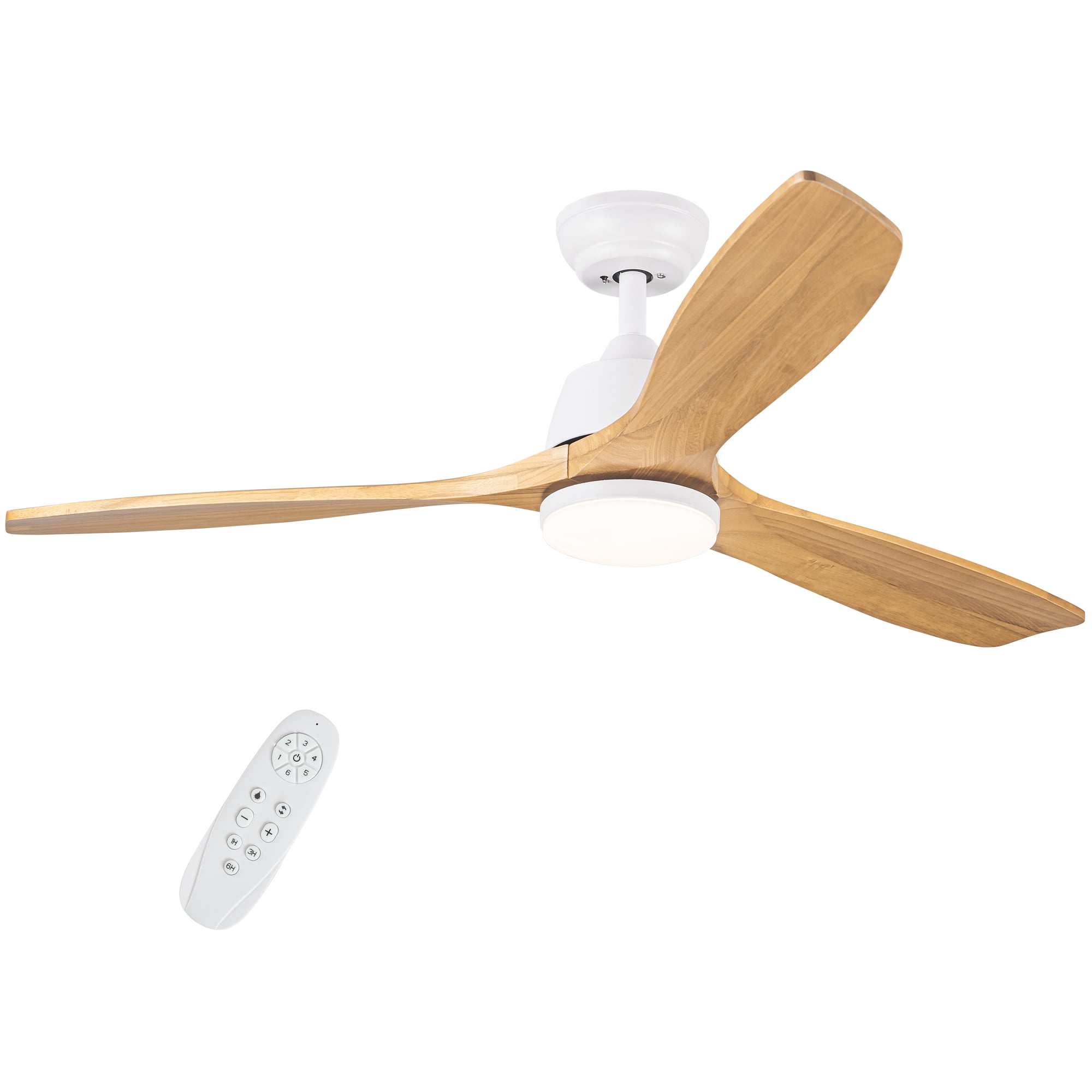 Wellspeed 52 in. Ceiling Fan with Light and Remote, Modern White Fanlight with Solid Wood Blades, for Indoor Outdoor Bedroom Living Room, Dimmable 3 Color Temperature, Memory Function, Quiet Motor