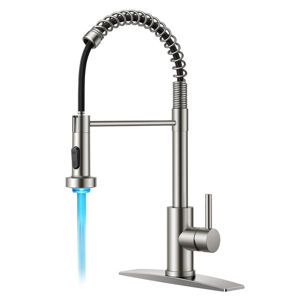Grifo de cocina FORIOUS LED con pulverizador desplegable de níquel cepillado