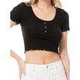 thumbnail image 6 of MixMatchy Women's Scoop Neck Lettuce Edge Cropped Top with Knot Details, 6 of 6