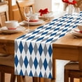 thumbnail image 5 of Blue Grey Plaid Table Runner 48 Inches, Modern Geometric Minimalist Checkered Bed Runner Dresser Scarves Tabletop for Indoor Outdoor Parties/Ceremony/Banquet, 13" x 48", 5 of 9