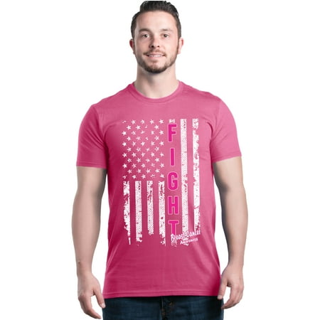 Shop4Ever Men's Fight American Flag Breast Cancer Awareness Graphic