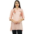 thumbnail image 4 of Phagun Women's 3/4 Sleeve Peach Shirt Cotton Modal Rose Embroidered Tunic Top-6, 4 of 10