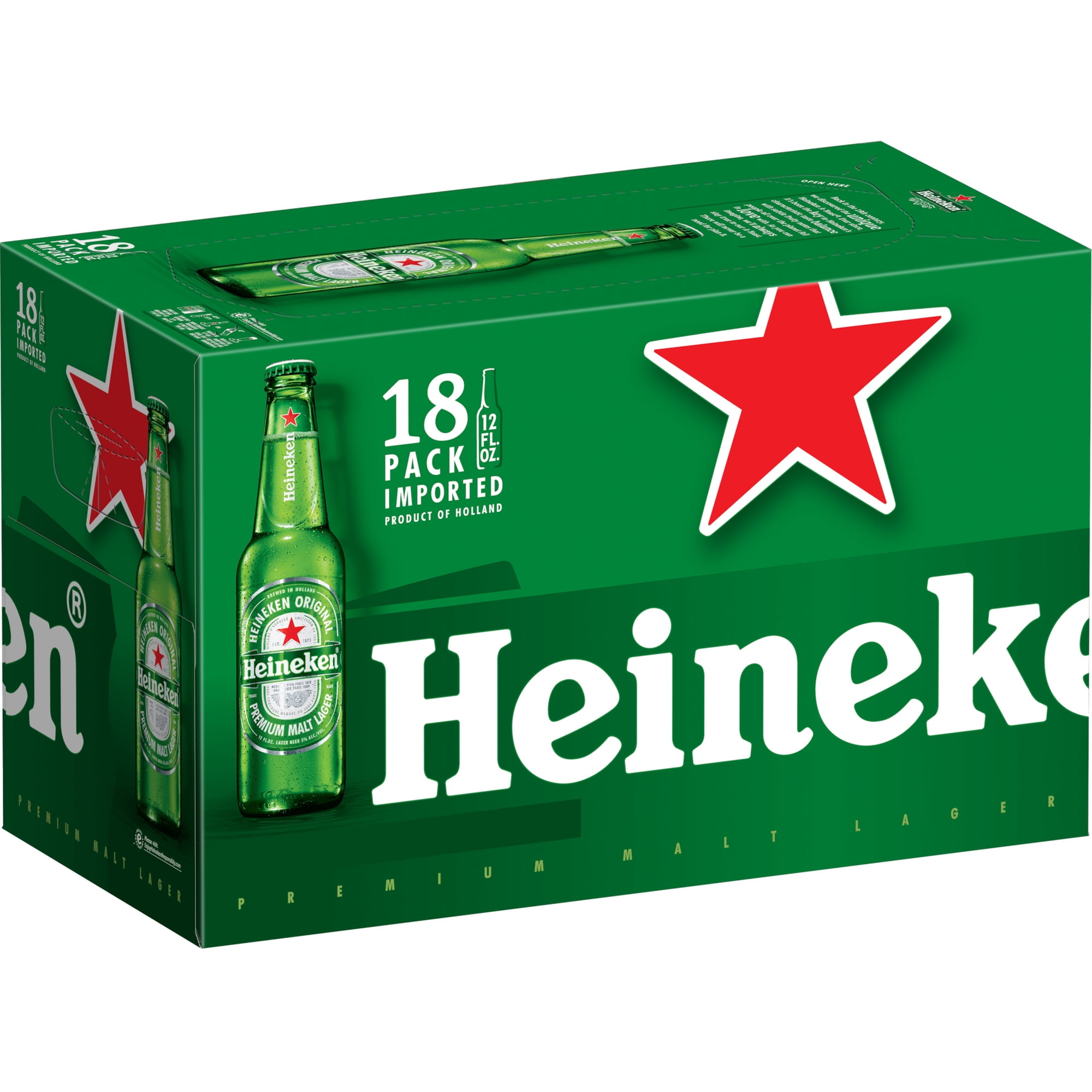 Heineken Original Netherlands Lager Import Beer, 18 Pack, 12 fl oz Bottles, 5% ABV