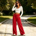 thumbnail image 6 of Women's High Waist Drawstring Wide Leg Sweatpants with Pockets Summer Loose Casual Lounge Trousers, 6 of 7