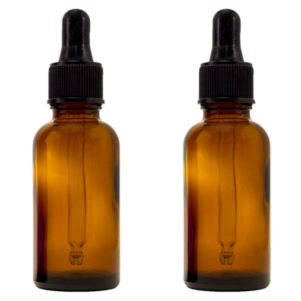 Amber Glass Bottle - 30 ml (1 fl oz) w/ Glass Dropper - Pack of 2