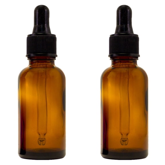 Amber Glass Bottle - 30 ml (1 fl oz) w/ Glass Dropper - Pack of 2