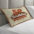 thumbnail image 2 of 50th Birthday Quilted Pillowcover, Retro Old Fashion Celebration Theme Stripes and Dots Art Print, Standard King Size Accent Pillow Cover for Bedroom, 36" x 20", Scarlet Brown Eggshell, by Ambesonne, 2 of 2