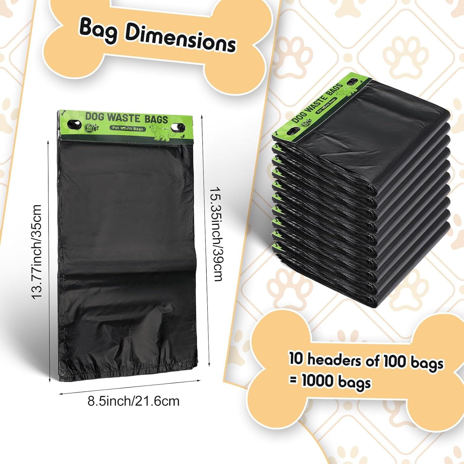Pet Waste Bags Bulk, 2500 Pack Leakproof Easy Single Pull Bags for Poop Station Dispenser, Fit Hang Hole for Home and Outdoor Use