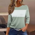 thumbnail image 2 of Olyvenn Women 3/4 Sleeve T-Shirts Crew Neck Cute Tunic Tops Striped Basic Tees Half Sleeve Blouses Casual Loose Fit Pullover Gray M, 2 of 4