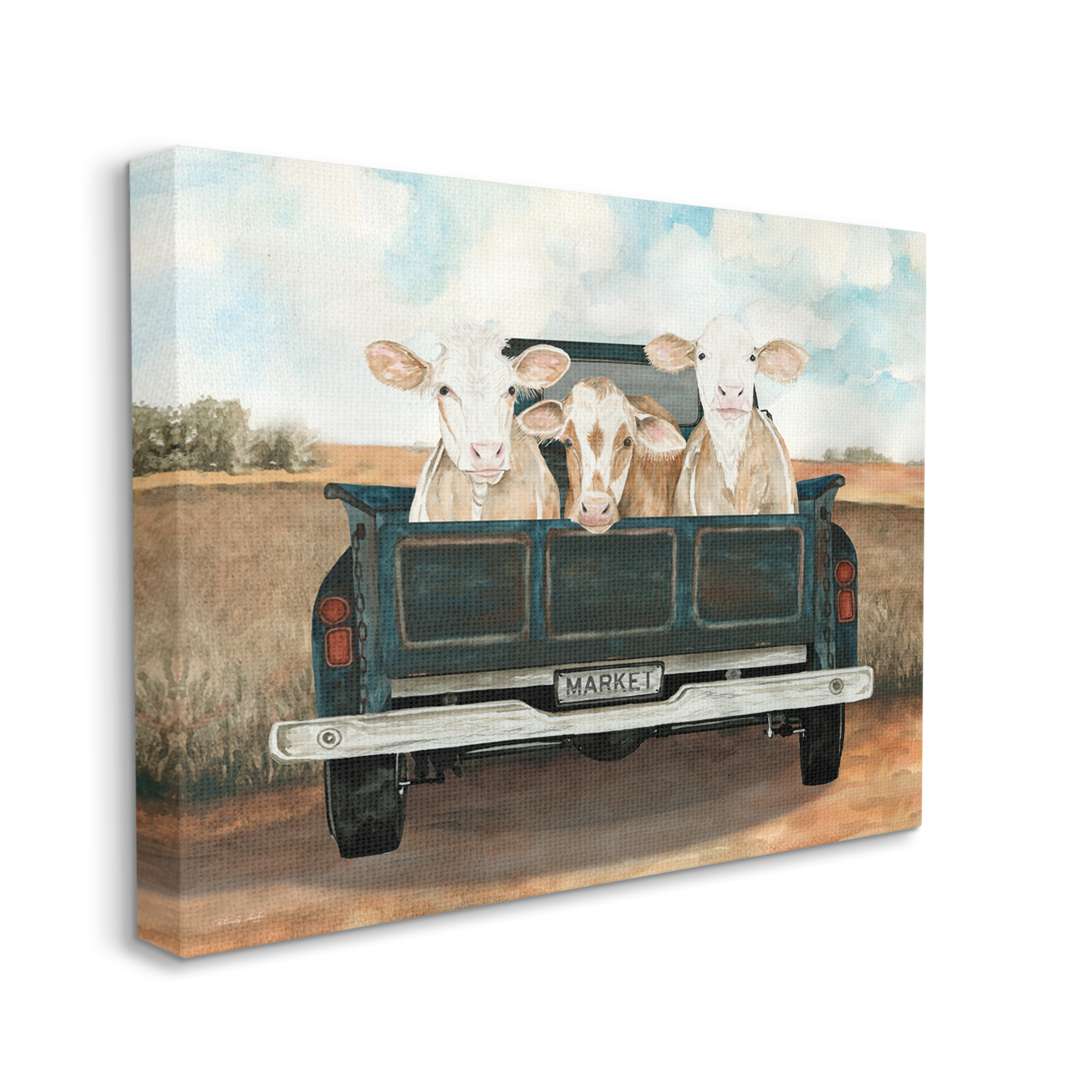 Stupell Industries Cows in Country Truck Animals & Insects Painting Gallery Wrapped Canvas Print Wall Art, 30 x 24