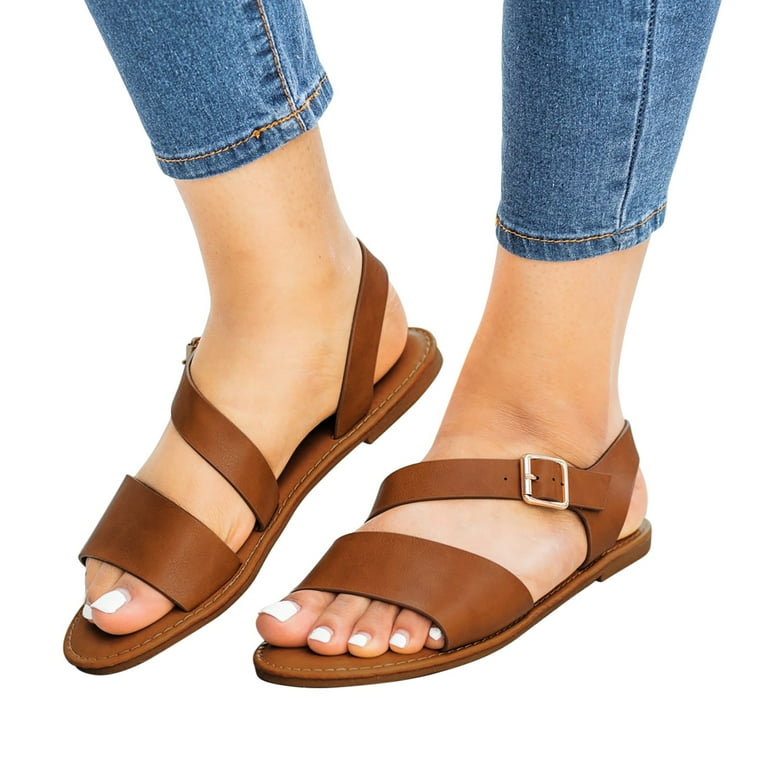 Fashion Women Summer Buckle Strap Comfortable Flat Shoes Beach
