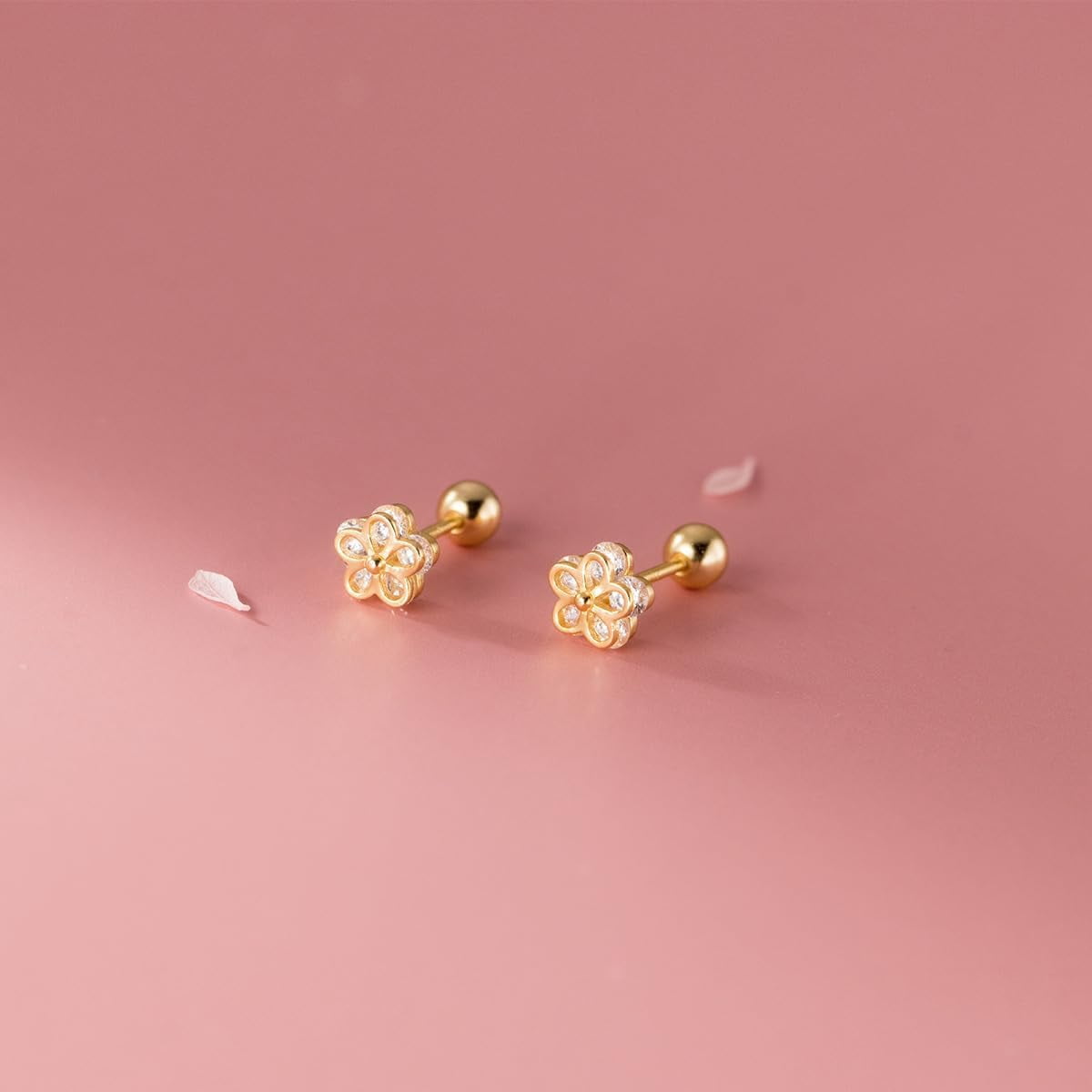 Gold Stud Earrings 925 Sterling Silver 18K Gold Plated Cubic Zirconia Screw Back Cute Hypoallergenic for Women Jewelry Gift Mother's Day