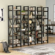 TribeSigns Rustic Super Wide 5 Tier Bookcase with 23 Shelves, 5-Shelf Etagere Large Open Bookshelf Vintage Industrial Style Shelves Wood and Metal bookcases Furniture for Home & Office, Rustic Brown