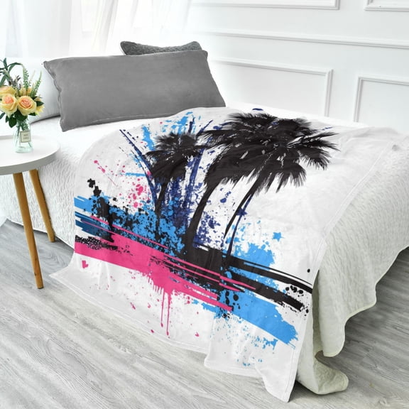 70x55 Inches Glow in The Dark Blanket Cozy Throw Camping Blankets for Home and Outdoor Use Palm Trees Graffiti