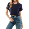 thumbnail image 2 of Women's Boxy Crop Top Round Neck Short Sleeve Casual 100% Cotton Cropped Tee T-Shirt (Medium, Navy), 2 of 9