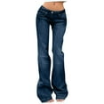 thumbnail image 3 of Women's Retro Bell Bottom Jeans with Elastic Waist Slim Fit Through Hip and Thigh Flared Denim Pants, 3 of 5