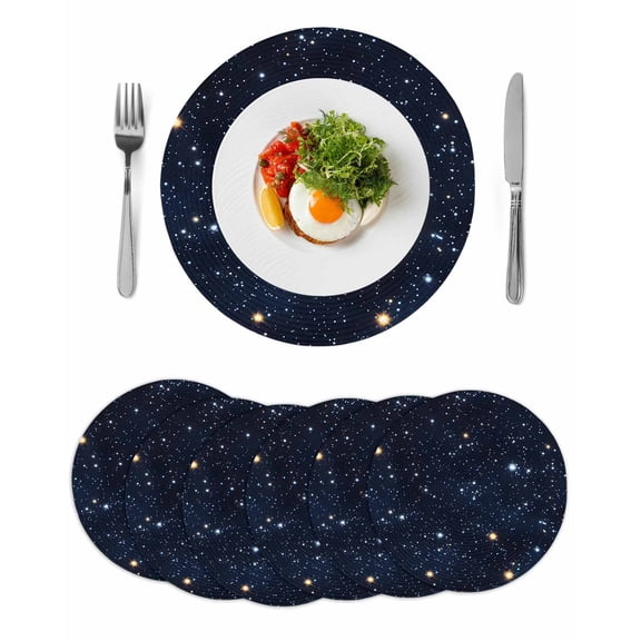 Blue Starry Sky Round 15 Inch Placemats Set of 6, Universe Space Galaxy Night Star HeatResistant Non Slip Place Mats for Dining Table, Wipeable Braided Kitchen Table Mats for Housewarming