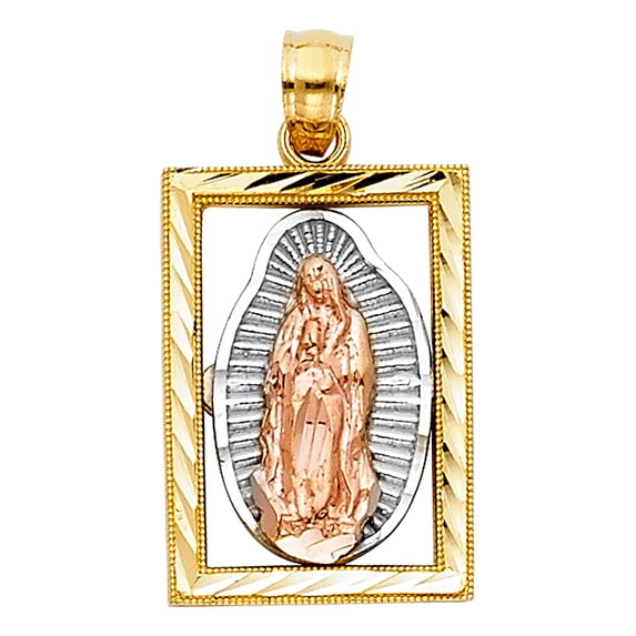 FB Jewels 14K White Yellow And Rose Tri Color Gold Our Lady Of Guadalupe Virgin Mary Pendant 18mm X 18mm