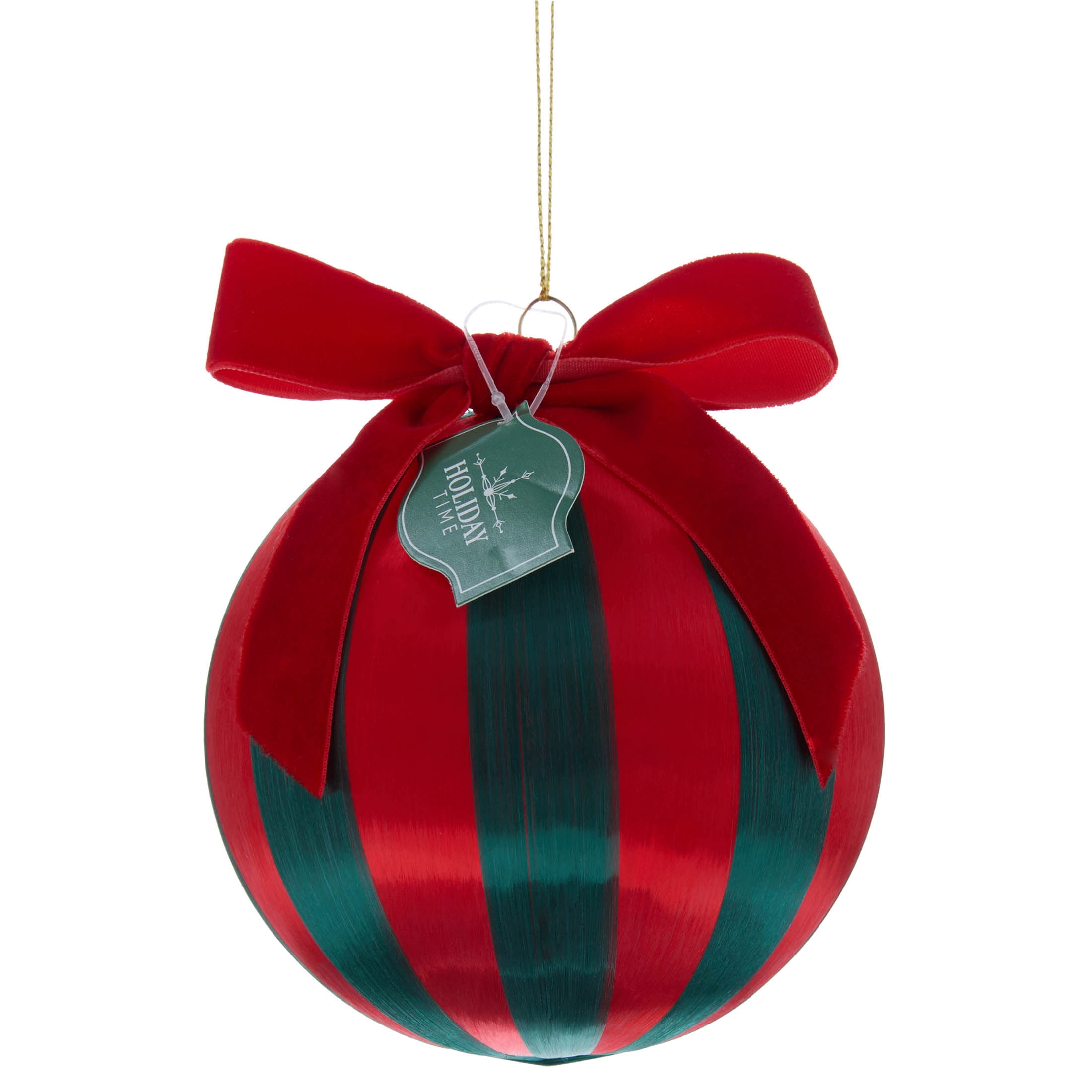 Red and Green Stripe Ball Christmas Ornament, 4", by Holiday Time