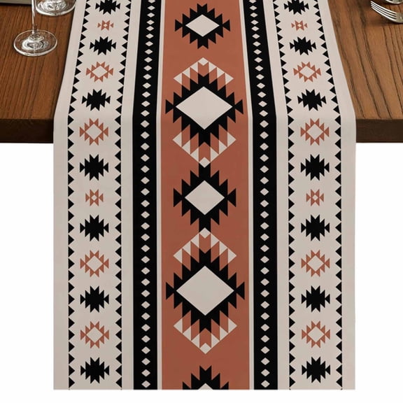 Table Runners 70 Inches Long Dress Scarves, Khaki Boho Farmhouse Coffee/Dining/Kitchen Table Decor, Holiday Table Runner, Vintage Ethnic Tribe Retro Abstract Art 13x70 Inch