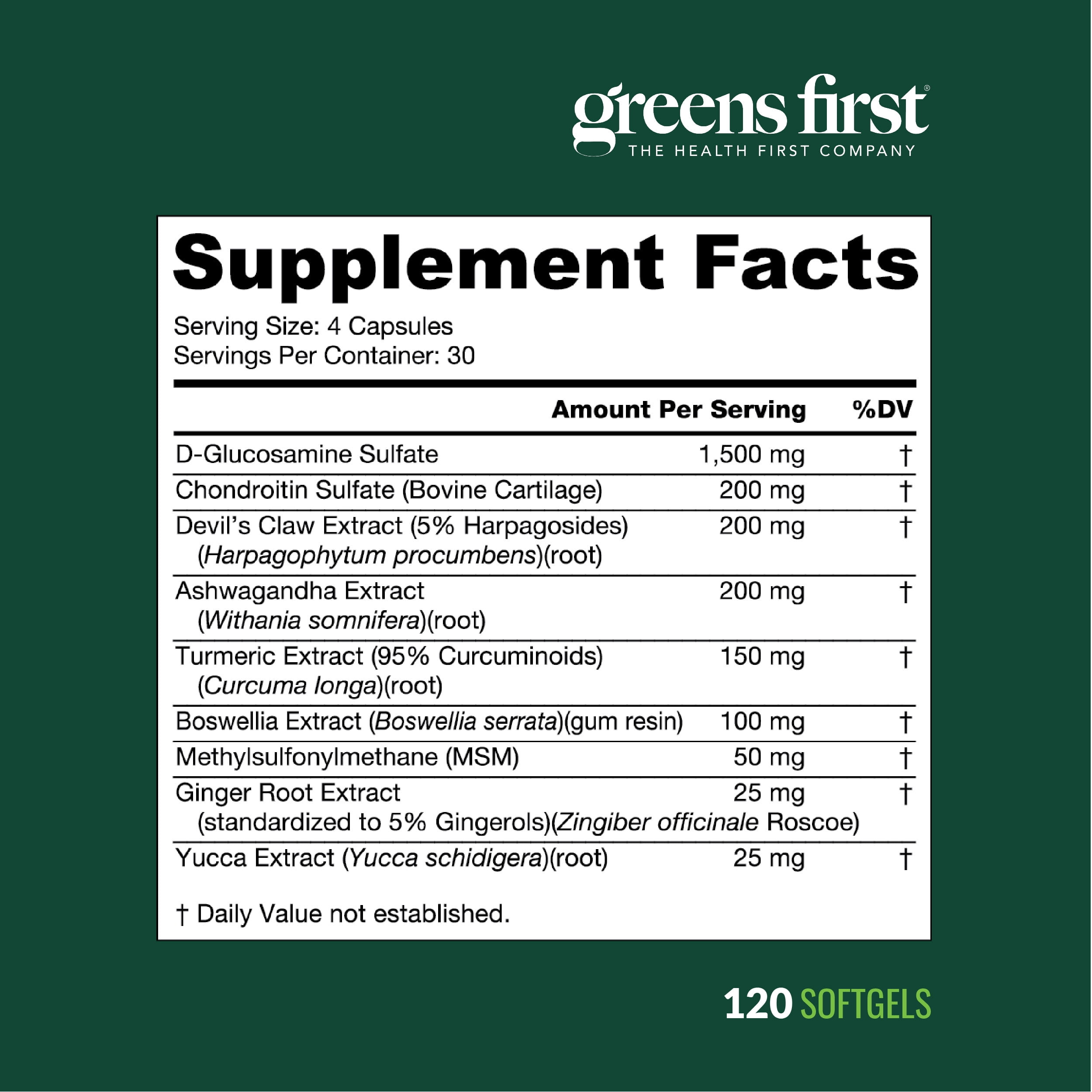 Greens First Joint Health First - Natural Joint Support Supplement with MSM, Turmeric, Ashwagandha, & Ginger - For Joint Support - Non-GMO/Dairy-Free/Gluten-Free (120 Softgels)