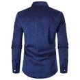 thumbnail image 4 of LNZGNM Mens Plaid Collar Dress Shirt Corduroy Long Sleeve Shirts Button Up Lightweight Untucked Shirts with Pocket Fashion Work Tops,Navy S, 4 of 4