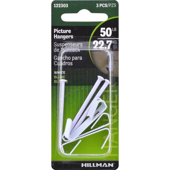 Hillman Picture Hanger 50 Lb White Plated Steel Card Pack of 10
