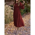 thumbnail image 3 of Womens Long Sleeve Dress Crew Neck High Waist Smocked Flowy Casual Midi Dresses for Women 2023, 3 of 7