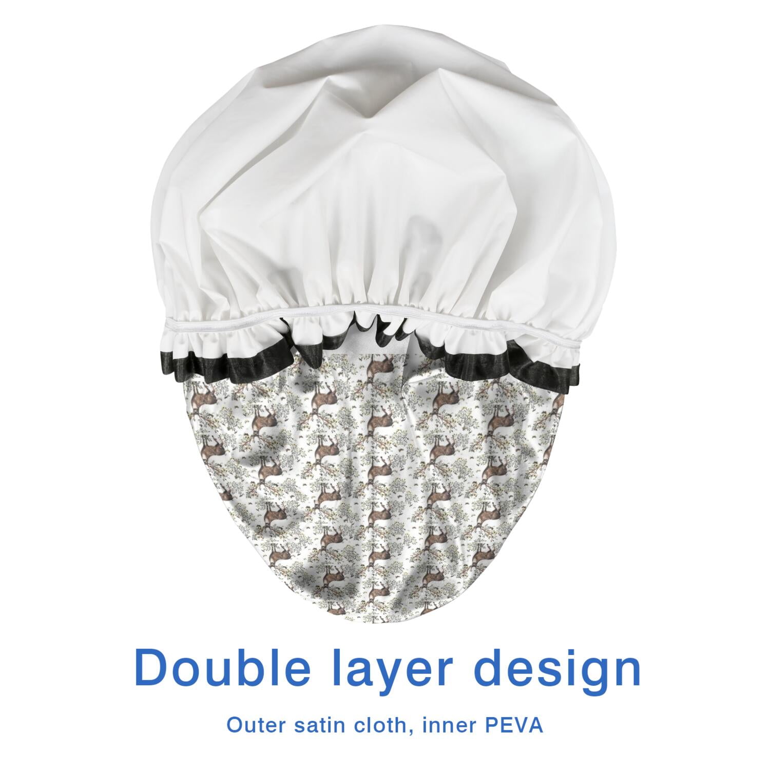 Shower Caps,Brown Christmas Deer Pattern Waterproof Shower Cap for Women 4 Pieces,Double Reusable Hair Cover for Shower PEVA Elastic Stretch Hem