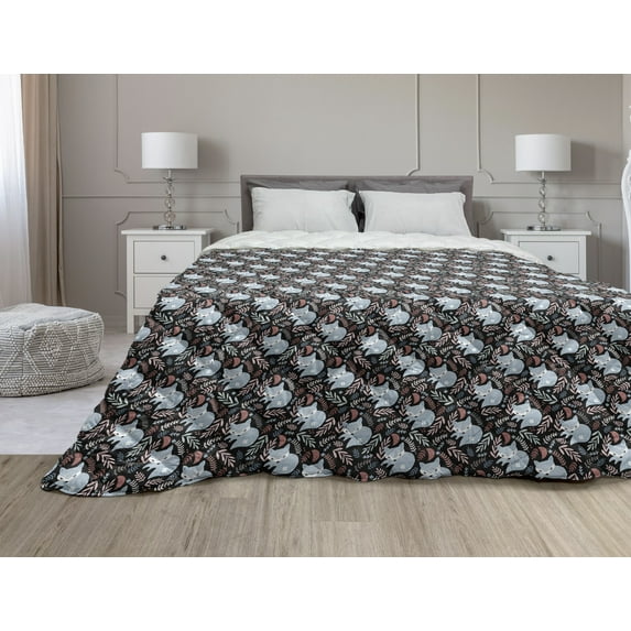 Fox Down Alternative Comforter, Repetitive Pattern of Cartoon Design Wild Animal and Meat, Microfiber Quilt for All Season, 5 Sizes, Burnt Sienna Cinnamon, by Ambesonne