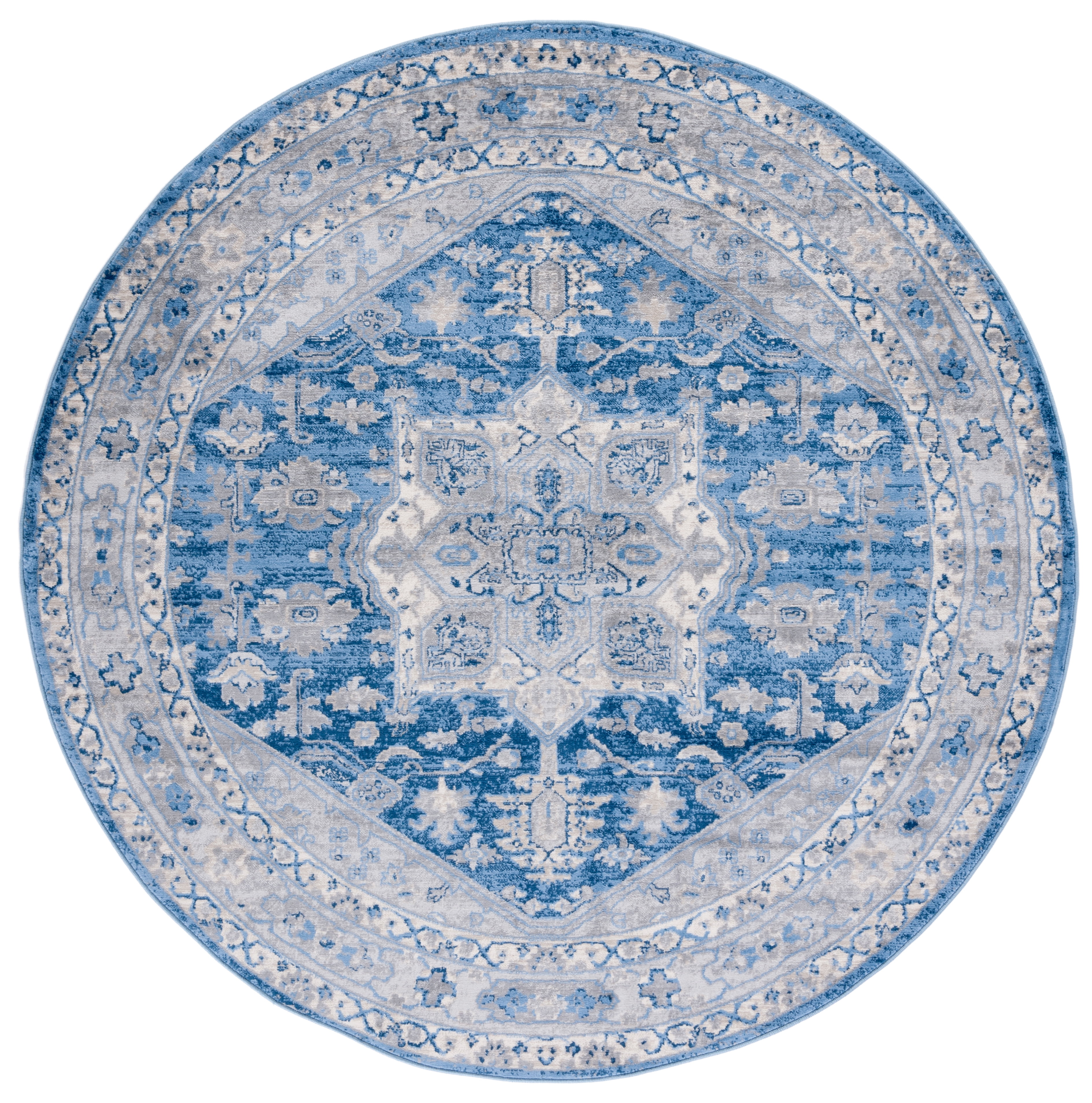 SAFAVIEH Brentwood Ezra Oriental Area Rug, Blue/Gray, 6'7" x 6'7" Round