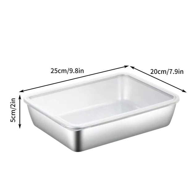 Caja de preparación de alimentos de acero inoxidable – Rectangular, tapa hermética, duradera, multiusos, segura para hornos/frigoríficos, fácil de limpiar, antibacteriana, contenedor apilable